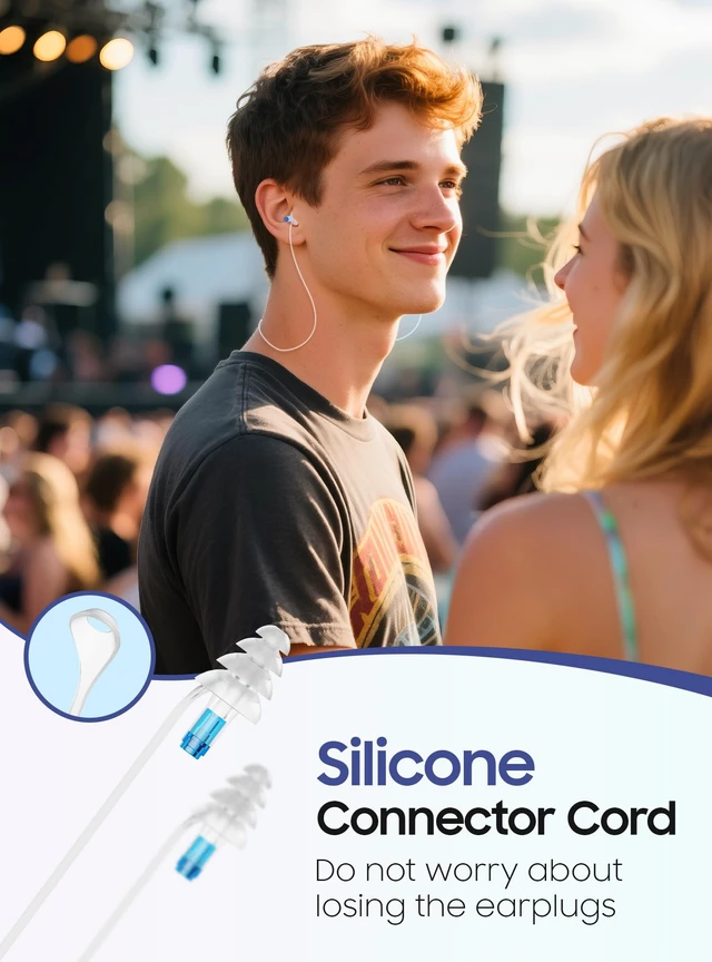 Alt view image 4 of 7 - Concert Ear Plugs, 2 Pairs Adults Soft Silicone Reusable High Fidelity Musician Earplugs 26dB, with Silicone Connector Cord, Ear Protection Earplugs for Rave, Festival, Music,Tinnitus Relief