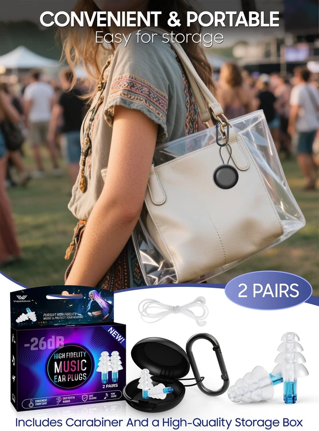 Alt view image 6 of 7 - Concert Ear Plugs, 2 Pairs Adults Soft Silicone Reusable High Fidelity Musician Earplugs 26dB, with Silicone Connector Cord, Ear Protection Earplugs for Rave, Festival, Music,Tinnitus Relief