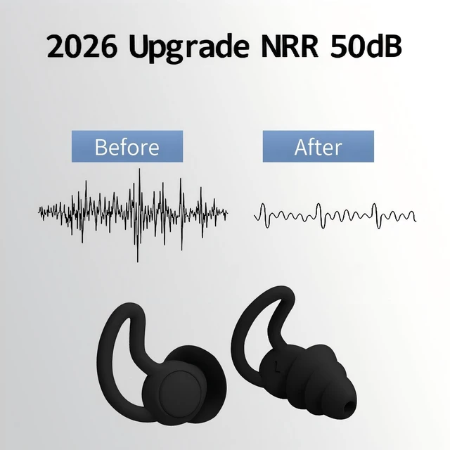 Alt view image 2 of 7 - Noise Reduction Ear Plugs, NRR 50dB Ultra Comfortable Silicone Reusable Ear Plugs for Sleeping, Snoring, Studying, Concerts, Noise Cancelling and Hearing Protection Black