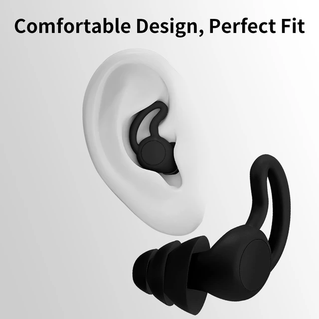 Alt view image 3 of 7 - Noise Reduction Ear Plugs, NRR 50dB Ultra Comfortable Silicone Reusable Ear Plugs for Sleeping, Snoring, Studying, Concerts, Noise Cancelling and Hearing Protection Black