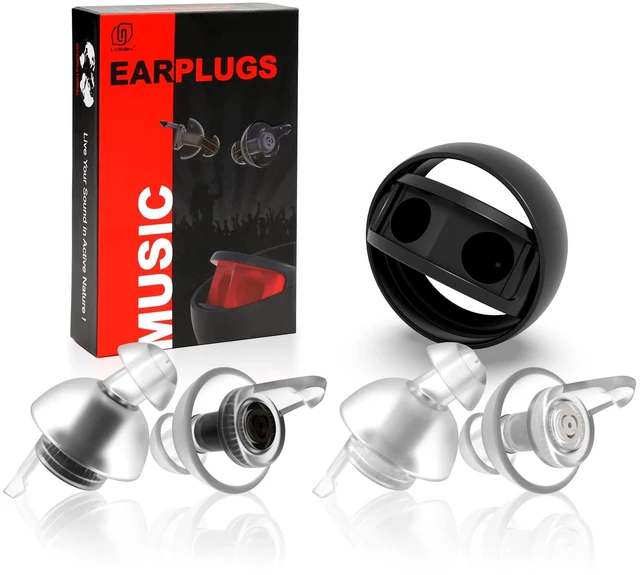 Main image of High Fidelity Concert Ear Plugs, 23dB, 2 Pairs with Case, Black | Reusable musician hearing protection for festivals, DJs, drummers, raves & motorcycle riding; 23dB, 2 pairs + carrying case