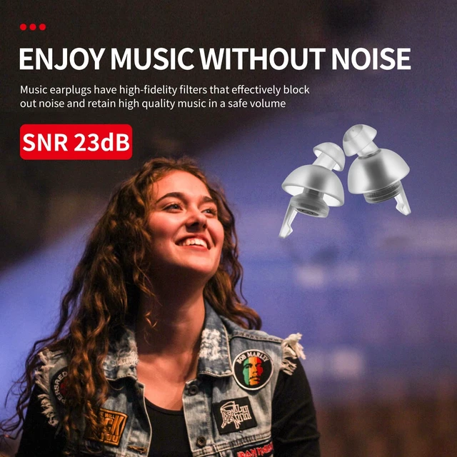 Alt view image 2 of 6 - High Fidelity Concert Ear Plugs, 23dB, 2 Pairs with Case, Black | Reusable musician hearing protection for festivals, DJs, drummers, raves & motorcycle riding; 23dB, 2 pairs + carrying case