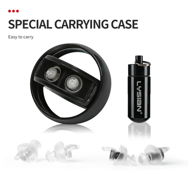 Alt view image 5 of 6 - High Fidelity Concert Ear Plugs, 23dB, 2 Pairs with Case, Black | Reusable musician hearing protection for festivals, DJs, drummers, raves & motorcycle riding; 23dB, 2 pairs + carrying case