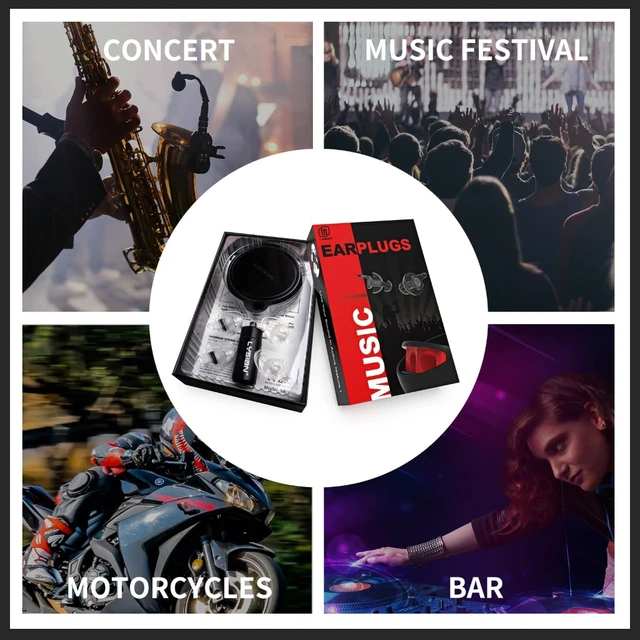 Alt view image 6 of 6 - High Fidelity Concert Ear Plugs, 23dB, 2 Pairs with Case, Black | Reusable musician hearing protection for festivals, DJs, drummers, raves & motorcycle riding; 23dB, 2 pairs + carrying case