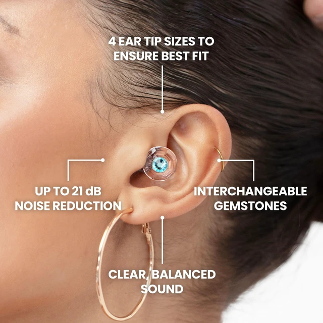 Alt view image 5 of 7 - Clicks Earplugs - Reusable Noise Reduction Ear-Plugs with Customizable Gemstone Faceplates - Hearing Protection for Noise Sensitivity at Live Concerts, Motorcycles, Sports Events, Festivals