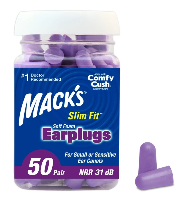 Main image of Slim Fit Soft Foam Earplugs, 50 Pair - Small Ear Plugs for Sleeping, Snoring, Traveling, Concerts, Shooting Sports & Power Tools | Made in USA