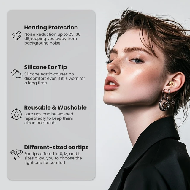 Alt view image 3 of 7 - Ear Plugs for Sleeping,2 Pairs of Stylish Reusable Noise Reduction Earplugs with 8 Pairs Tips & case,Hearing Protection Earplugs for Concert,Travel,Work,Live Events - 25dB-30dB