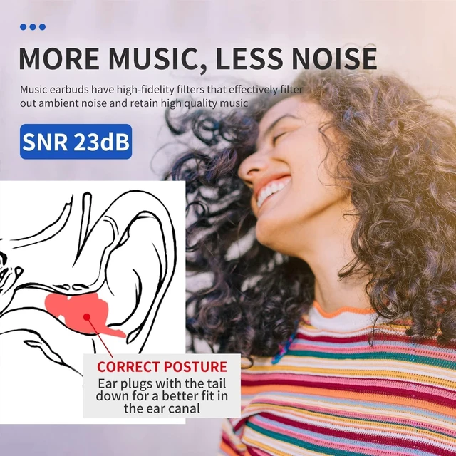 Alt view image 2 of 7 - High Fidelity Concert Ear Plugs, 23dB, 2 Pairs with Case, Blue | Lowers the volume without muffling vocals; reusable for concerts, festivals, raves, gigs and drumming