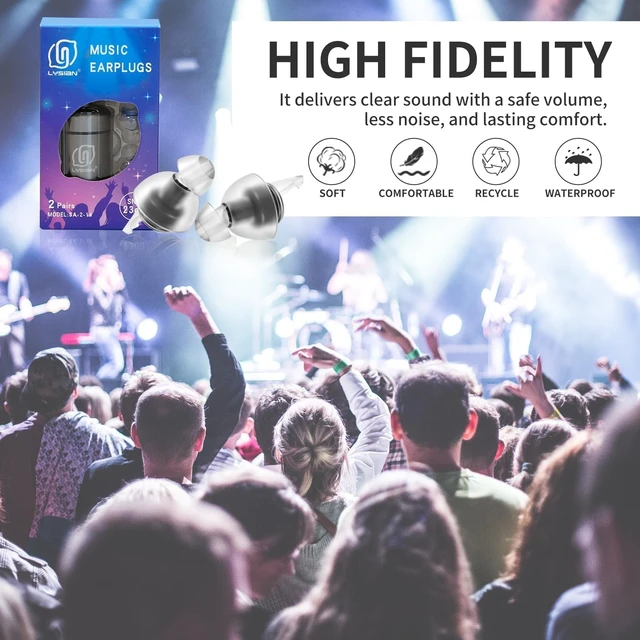 Alt view image 3 of 7 - High Fidelity Concert Ear Plugs, 23dB, 2 Pairs with Case, Blue | Lowers the volume without muffling vocals; reusable for concerts, festivals, raves, gigs and drumming