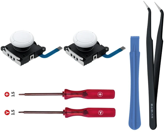 Main image of Replacement Analog Joystick for Nintendo Switch, Switch OLED, Switch Lite, Joystick Repair Kit with Tools,+&Y-Screwdriver, Pry Tool, Tweezer Kit Fix Joy-Con Drift - White