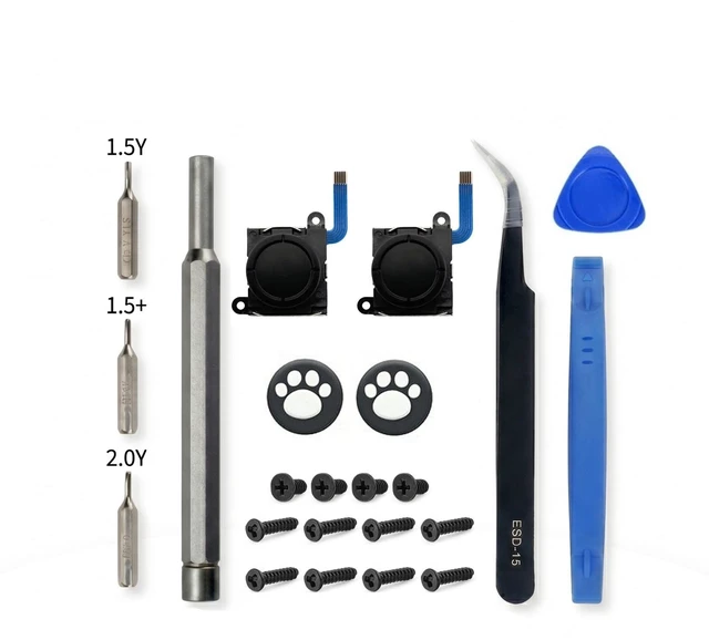 Main image of 2-Pack Joystick for Nintendo Switch Joy-Con (Black) + Tools | Fix Drift Issues, fits Switch/OLED/Lite Joy-Con, NOT Switch 2, DIY tools, calibration guide