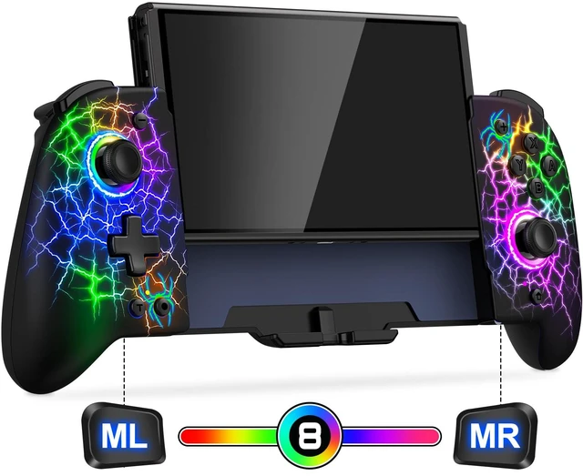 Main image of Switch Controller Hall Effect Joysticks & Enhanced Grip One Piece Switch Joypad Replacement Switch Pro Controller with 8-Color RGB Lighting, Turbo, Macros - Spider Silk, 6.2"/7"