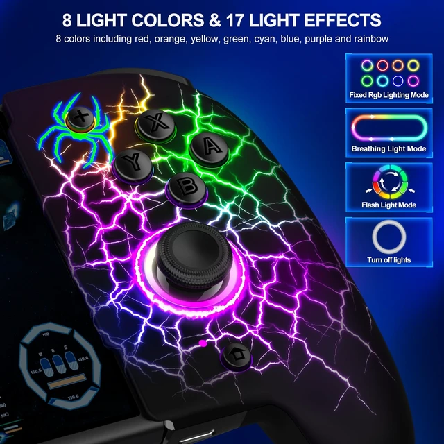 Alt view image 3 of 7 - Switch Controller Hall Effect Joysticks & Enhanced Grip One Piece Switch Joypad Replacement Switch Pro Controller with 8-Color RGB Lighting, Turbo, Macros - Spider Silk, 6.2"/7"