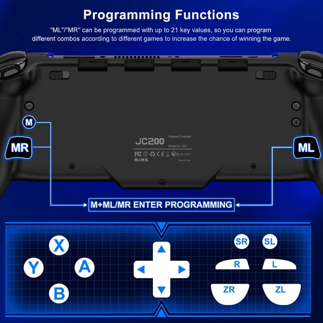 Alt view image 6 of 7 - Switch Controller Hall Effect Joysticks & Enhanced Grip One Piece Switch Joypad Replacement Switch Pro Controller with 8-Color RGB Lighting, Turbo, Macros - Spider Silk, 6.2"/7"