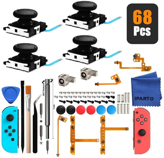 Main image of 4 Pack Joystick Analog Thumb Stick for Nintendo Switch Joy Con Controller Joycon Repair Kit with Flex Cable Screws Springs Thumbstick Grips Repair Tools