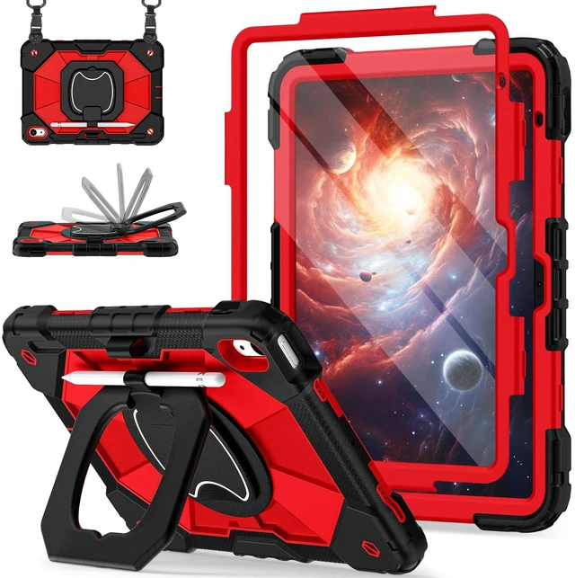 Main image of Case for iPad 10th Generation 10.9", iPad A16 11th Generation 11"Red | 2022/2025 Rugged i Pad Case 10th Gen with 360°Rotating Stand Screen Protector Pen Holder Shoulder Strap