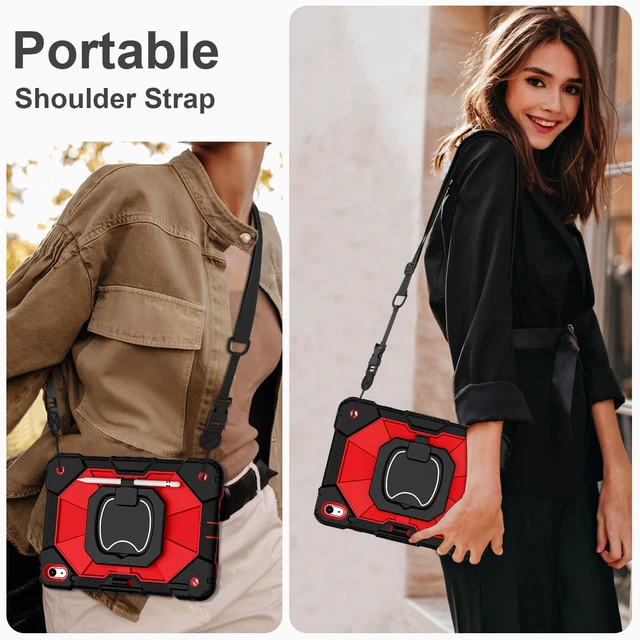 Alt view image 7 of 7 - Case for iPad 10th Generation 10.9", iPad A16 11th Generation 11"Red | 2022/2025 Rugged i Pad Case 10th Gen with 360°Rotating Stand Screen Protector Pen Holder Shoulder Strap