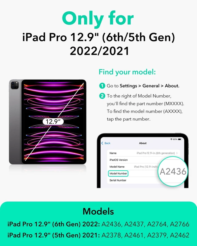 Alt view image 2 of 7 - for iPad Pro 12.9 Case (6th/5th Generation, 2022/2021), Black | Removable Magnetic Cover with Apple Pencil Charging & Storage, Adjustable Portrait/Landscape Stand, 9 Standing Angles