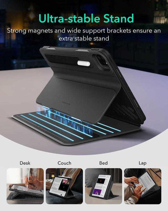 Alt view image 4 of 7 - for iPad Pro 12.9 Case (6th/5th Generation, 2022/2021), Black | Removable Magnetic Cover with Apple Pencil Charging & Storage, Adjustable Portrait/Landscape Stand, 9 Standing Angles