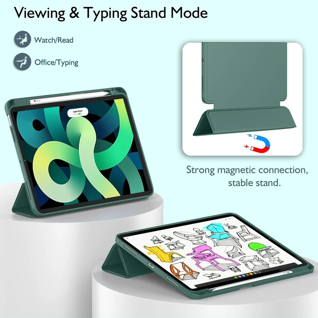 Alt view image 4 of 7 - iPad Air 11 Inch Case M4 2026/ M3 (2025)/ M2 (2024), iPad Air 5th (2022)/ 4th Generation (2020) 10.9 Inch - Smart Cover with Pencil Holder and Soft TPU Back, Auto Wake/Sleep(New Midnight Green)