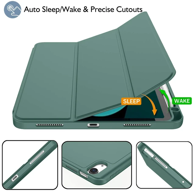 Alt view image 5 of 7 - iPad Air 11 Inch Case M4 2026/ M3 (2025)/ M2 (2024), iPad Air 5th (2022)/ 4th Generation (2020) 10.9 Inch - Smart Cover with Pencil Holder and Soft TPU Back, Auto Wake/Sleep(New Midnight Green)