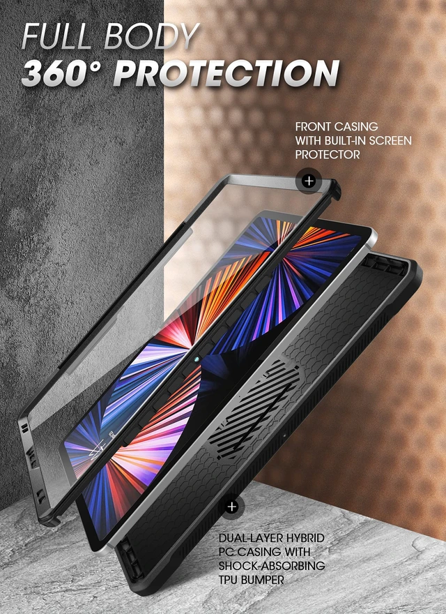 Alt view image 5 of 6 - for iPad Pro 11 inch Case 2022/2021/2020 with Pencil Holder, Black | Built-in Screen Protector, Built-in Stand, Support Apple Pencil's Wireless Charge, Heavy Duty Protection, Unicorn Beetle Pro