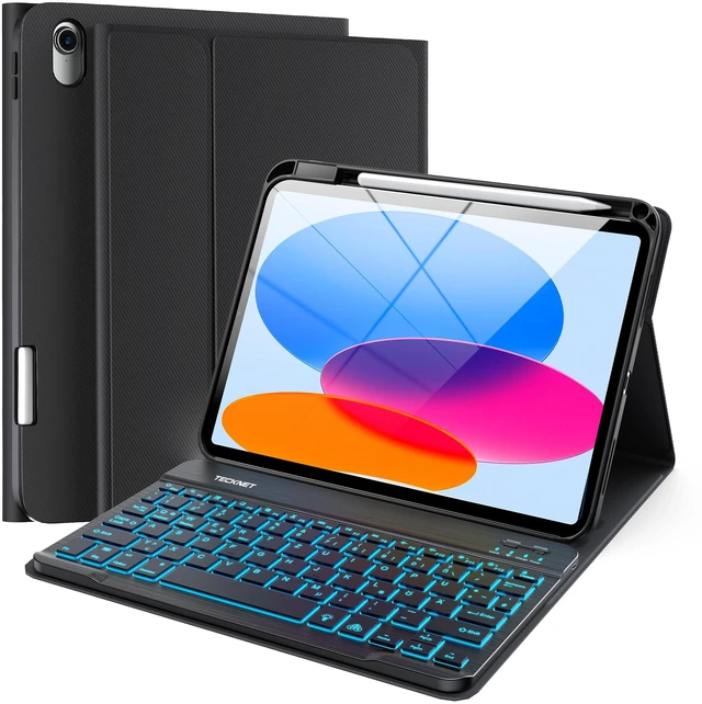 Main image of for iPad A16 11th/10th Generation Case with Keyboard, 7 Color Backlight, Detachable Wireless Bluetooth Keyboard Case with Pencil Holder for iPad 2025/2022, Thin & Light, Black