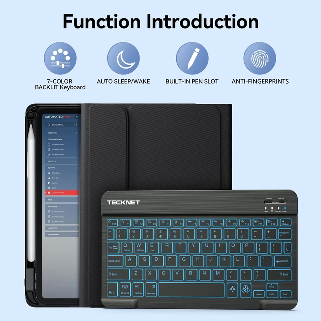 Alt view image 3 of 7 - for iPad A16 11th/10th Generation Case with Keyboard, 7 Color Backlight, Detachable Wireless Bluetooth Keyboard Case with Pencil Holder for iPad 2025/2022, Thin & Light, Black