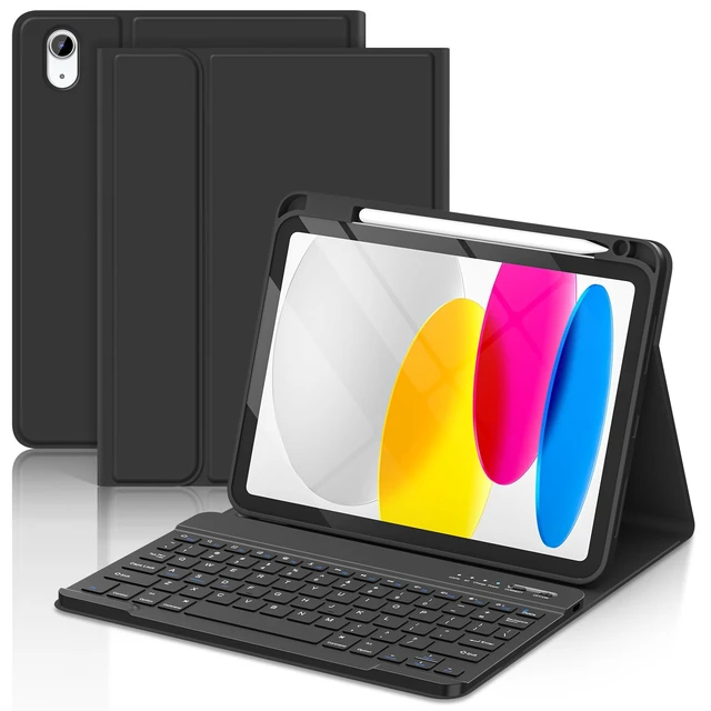 Main image of for iPad A16 10th Case with Keyboard, Detachable Bluetooth Keyboard | For iPad (A16) 11th/10th Generation Case with Keyboard, Pencil Holder, Thin & Light, for Home, Office, School, Travel, Black