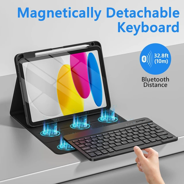 Alt view image 4 of 7 - for iPad A16 10th Case with Keyboard, Detachable Bluetooth Keyboard | For iPad (A16) 11th/10th Generation Case with Keyboard, Pencil Holder, Thin & Light, for Home, Office, School, Travel, Black