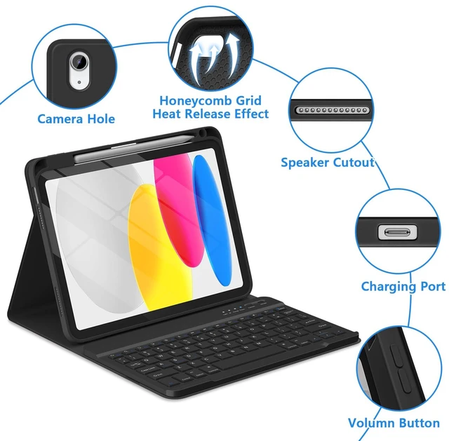 Alt view image 6 of 7 - for iPad A16 10th Case with Keyboard, Detachable Bluetooth Keyboard | For iPad (A16) 11th/10th Generation Case with Keyboard, Pencil Holder, Thin & Light, for Home, Office, School, Travel, Black