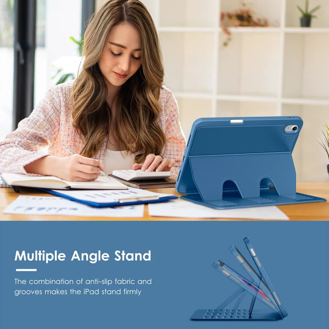 Alt view image 5 of 7 - Case for iPad (A16) 11-inch 2025 and iPad 10th/11th Generation 10.9 Inch 2022,Multiple Angles Magnetic Stand Cover,Shockproof Back,Pencil Holder,and Auto Sleep/Wake,Navy Blue