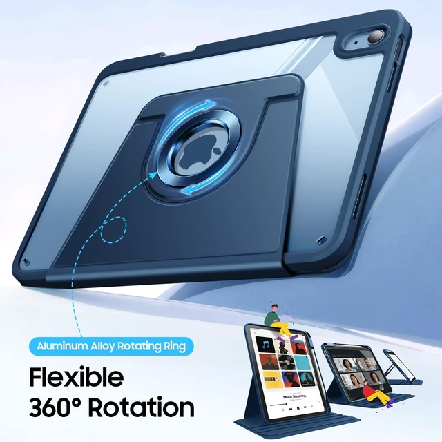 Alt view image 3 of 7 - Rotating Case for iPad (A16) 11th Gen 11-inch, iPad 10th Gen 10.9 in | 360° Swivel Stand, Portrait & Landscape Viewing, Clear Hard PC Back Cover, Pencil Holder, Auto Wake/Sleep, Navy Blue