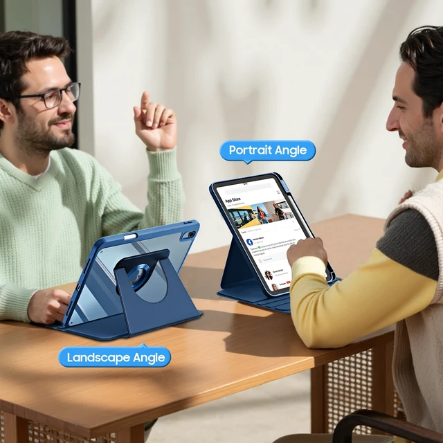 Alt view image 5 of 7 - Rotating Case for iPad (A16) 11th Gen 11-inch, iPad 10th Gen 10.9 in | 360° Swivel Stand, Portrait & Landscape Viewing, Clear Hard PC Back Cover, Pencil Holder, Auto Wake/Sleep, Navy Blue