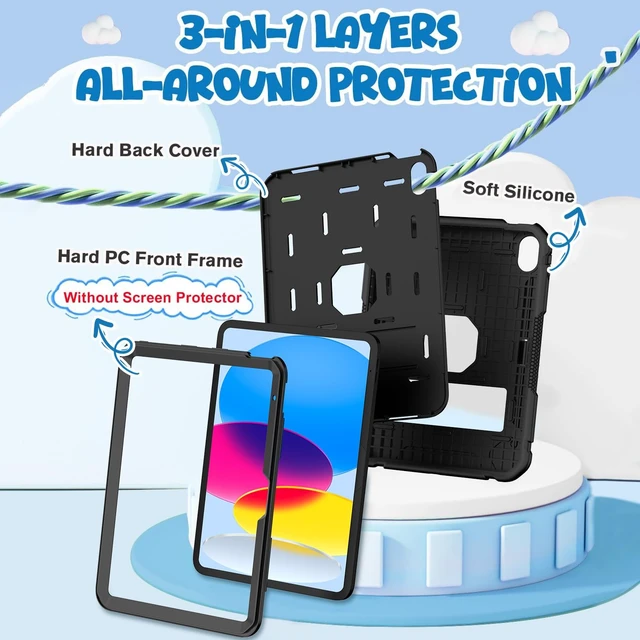 Alt view image 3 of 7 - for iPad A16 11th/10th Generation Case (11"/10.9, 2025/2022), Black | iPad 11th 10th Gen Case with Kickstand & Pencil Holder, Heavy Duty Shockproof Protective iPad A16 Case