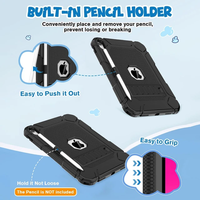 Alt view image 4 of 7 - for iPad A16 11th/10th Generation Case (11"/10.9, 2025/2022), Black | iPad 11th 10th Gen Case with Kickstand & Pencil Holder, Heavy Duty Shockproof Protective iPad A16 Case