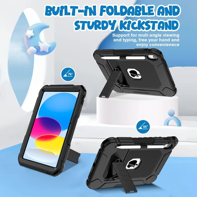 Alt view image 6 of 7 - for iPad A16 11th/10th Generation Case (11"/10.9, 2025/2022), Black | iPad 11th 10th Gen Case with Kickstand & Pencil Holder, Heavy Duty Shockproof Protective iPad A16 Case