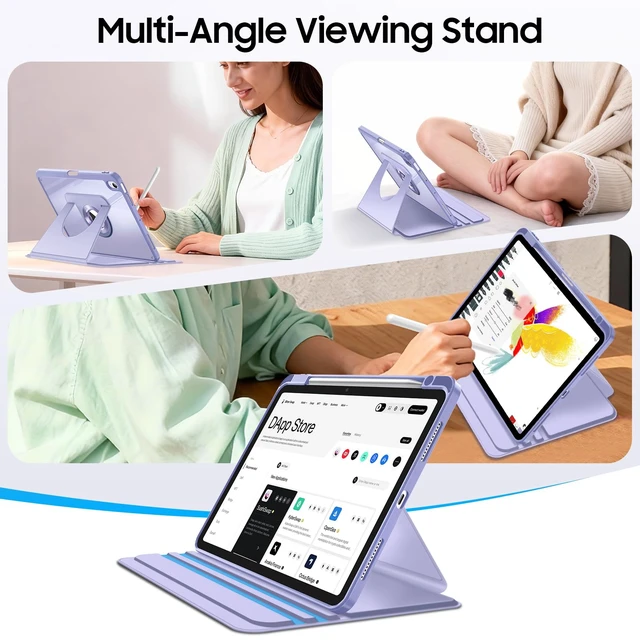 Alt view image 4 of 7 - Rotating Case for iPad Air 11-inch & iPad Air 5th/4th Gen 10.9 inch | 360° Swivel Stand, Portrait & Landscape Viewing, Clear Hard PC Back Cover, Pencil Holder, Purple