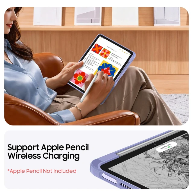 Alt view image 6 of 7 - Rotating Case for iPad Air 11-inch & iPad Air 5th/4th Gen 10.9 inch | 360° Swivel Stand, Portrait & Landscape Viewing, Clear Hard PC Back Cover, Pencil Holder, Purple