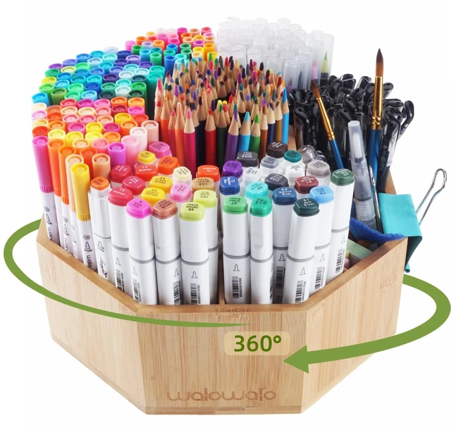 Main image of Bamboo Rotating Art Supply Organizer Caddy Holds 800+ Pencils Spinning Crayon 160 Marker Holder Desk Brush Colored Pencil Storage for Office Classroom Organization Stationary (Larger VER)