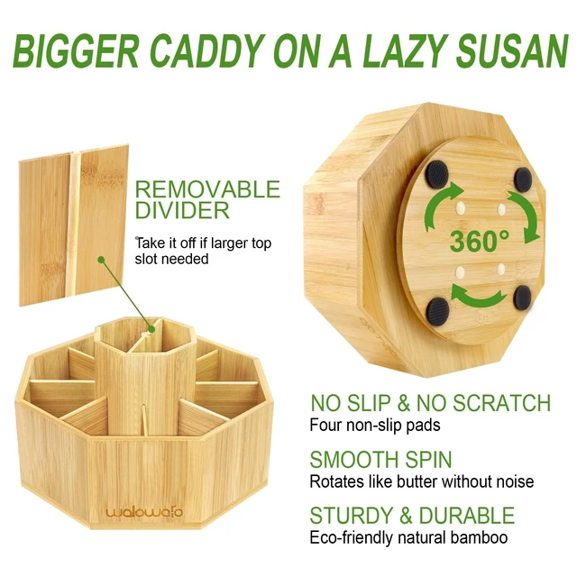 Alt view image 3 of 7 - Bamboo Rotating Art Supply Organizer Caddy Holds 800+ Pencils Spinning Crayon 160 Marker Holder Desk Brush Colored Pencil Storage for Office Classroom Organization Stationary (Larger VER)