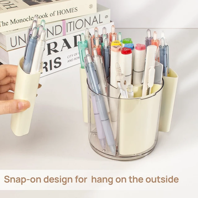 Alt view image 7 of 7 - 360° Rotating Pen Holder for Desk Adjustable Pencil Organizer, Beige | Plastic Pen Cup for Women Cute Office Supplies and Accessories Desktop Storage Box Art Caddy for School, Work, Home
