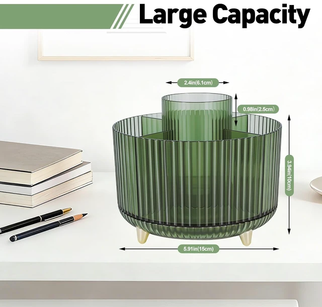 Alt view image 2 of 7 - 360 Rotating Pen Pencil Holder for Desk, Pen Organizer with 5 Slots | Makeup Brush Holder, Desk Organizer and Accessories, Cute Pencil Cup Caddy for Office School Home Decor Art Supply (Green)