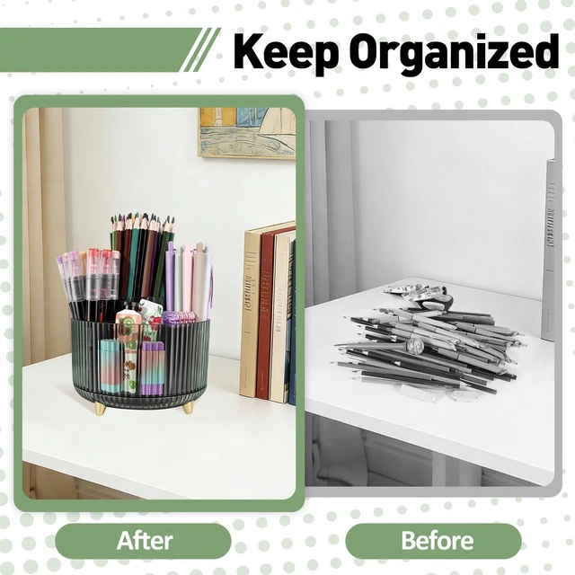 Alt view image 4 of 7 - 360 Rotating Pen Pencil Holder for Desk, Pen Organizer with 5 Slots | Makeup Brush Holder, Desk Organizer and Accessories, Cute Pencil Cup Caddy for Office School Home Decor Art Supply (Green)