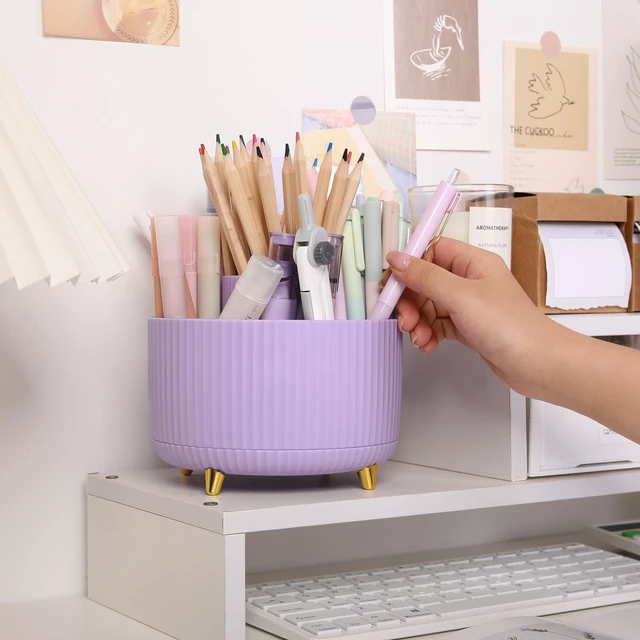 Alt view image 2 of 7 - 360 Rotating Purple Pen & Art Supply Organizer - 5 Slot Desk Organizer for Office, School, Home
