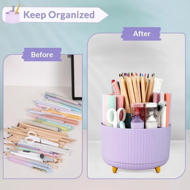 Alt view image 4 of 7 - 360 Rotating Purple Pen & Art Supply Organizer - 5 Slot Desk Organizer for Office, School, Home