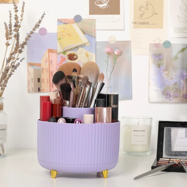 Alt view image 5 of 7 - 360 Rotating Purple Pen & Art Supply Organizer - 5 Slot Desk Organizer for Office, School, Home