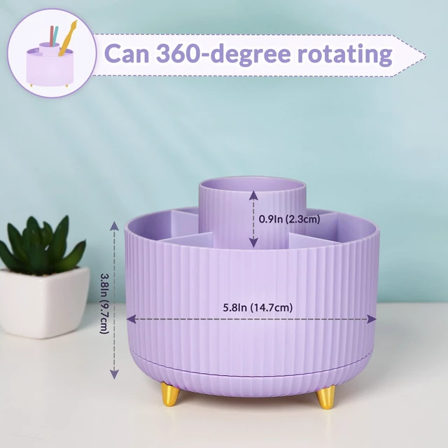 Alt view image 6 of 7 - 360 Rotating Purple Pen & Art Supply Organizer - 5 Slot Desk Organizer for Office, School, Home