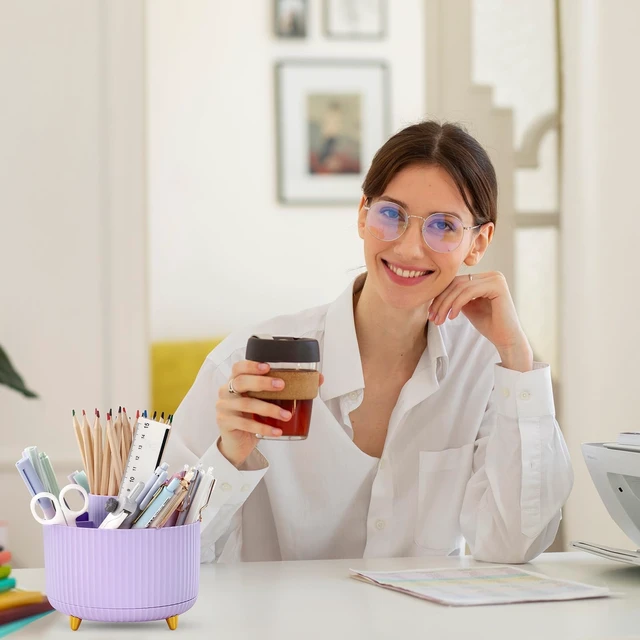 Alt view image 7 of 7 - 360 Rotating Purple Pen & Art Supply Organizer - 5 Slot Desk Organizer for Office, School, Home