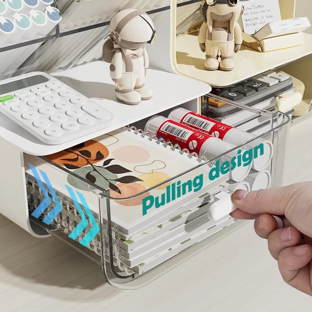 Alt view image 4 of 6 - Pen Organizer for Desk, Desk Organizer with Drawer, Multi-Functional Pencil Holder with 6 Compartments and 1 Drawer Organization Storage Accessories for Office Home School Workspace (White)